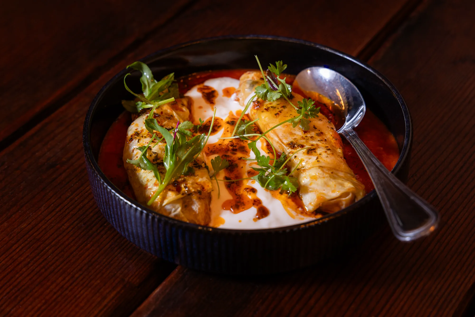 Alesta stuffed cabbage rolls with yogurt sauce