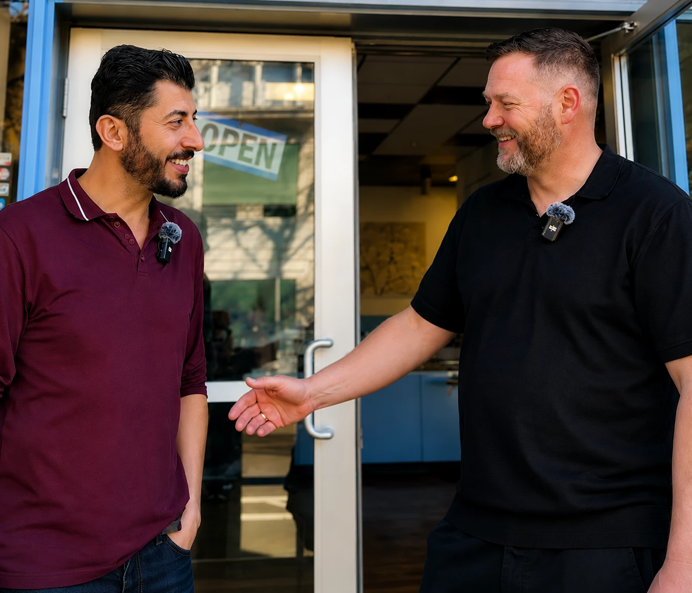 Meeting a restaurant owner before a shoot